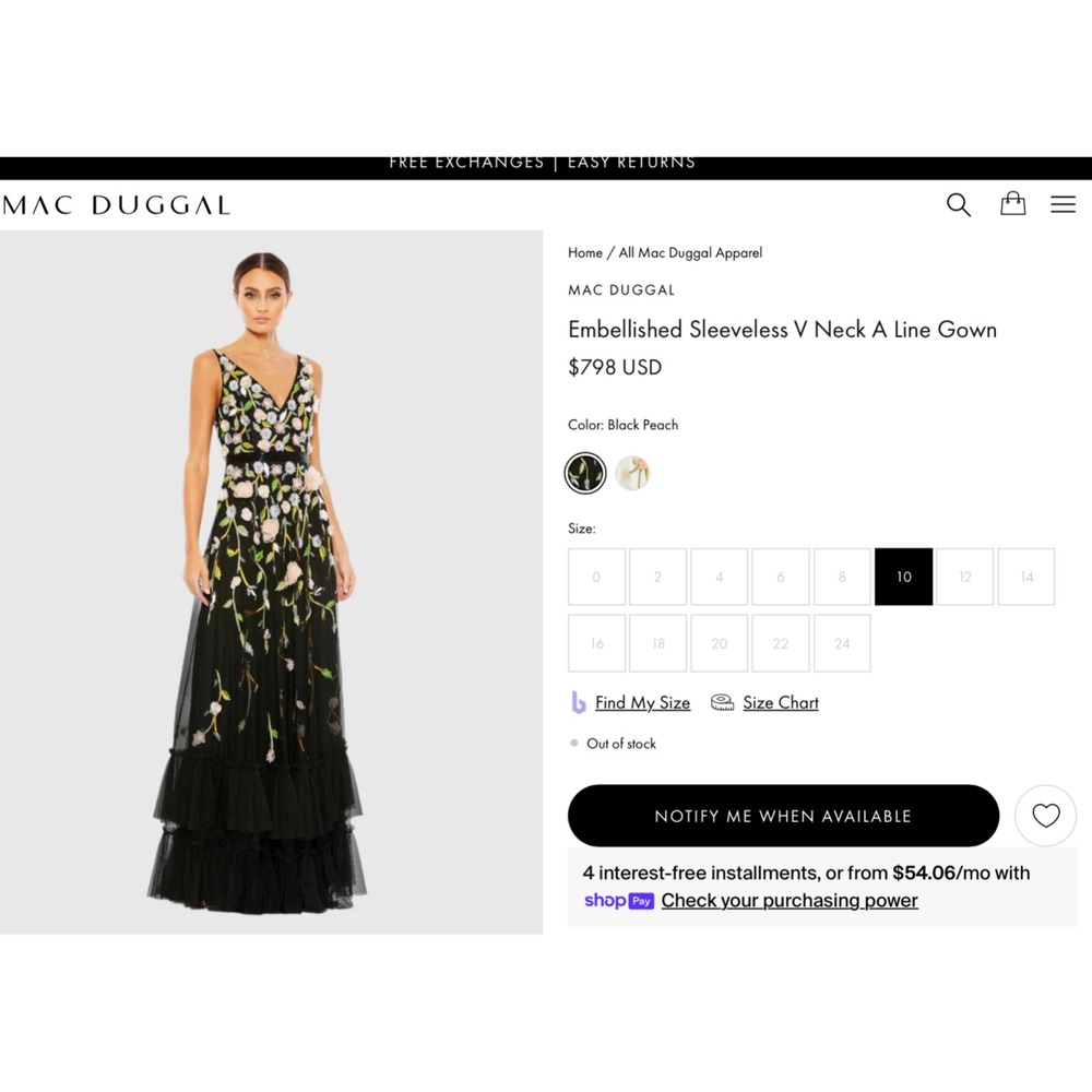 NWT Mac Duggal [ 4 ] 9171 Embellished Sleeveless V Neck‎ A Line Gown Black J1641 - Picture 3 of 14